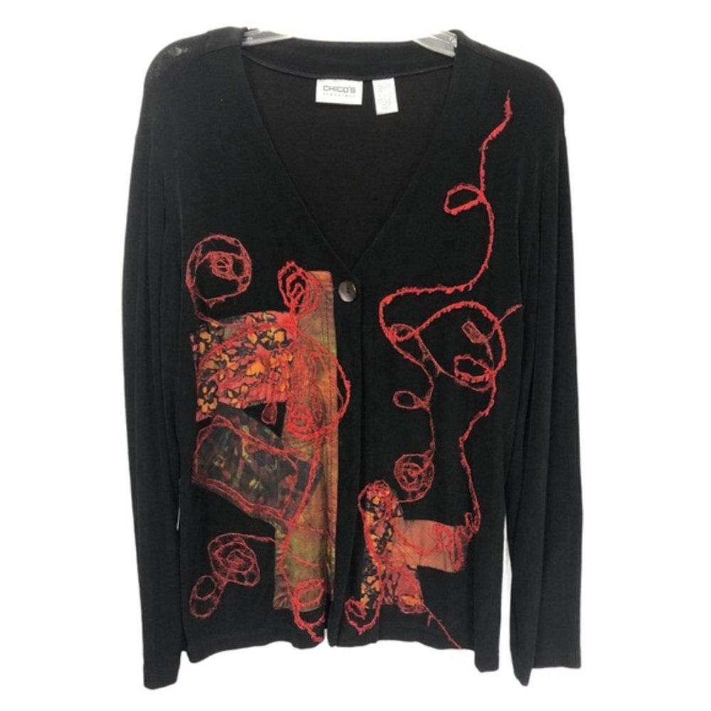 CHICO’S TRAVELERS PATCHWORK JACKET TOP L
